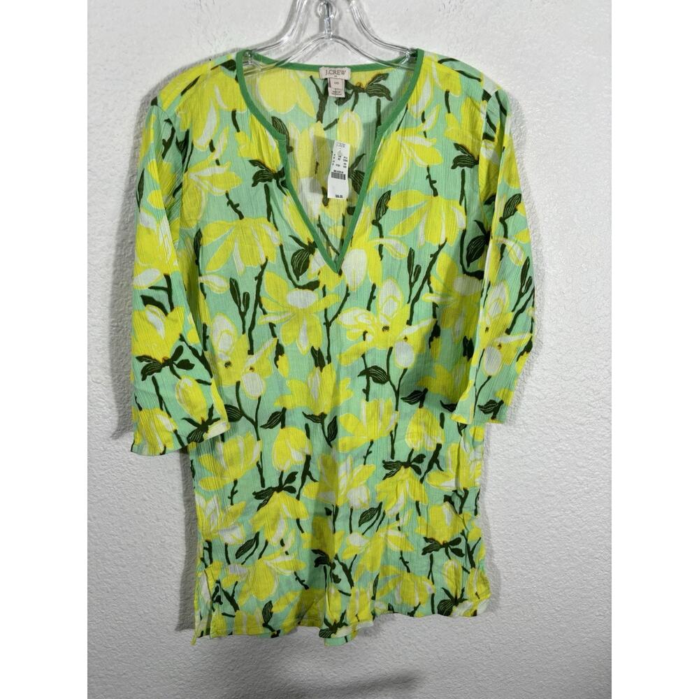 J. Crew Factory Top‎ Size XXS Yellow Floral Cotton Tunic 3/4 Sleeve VNeck